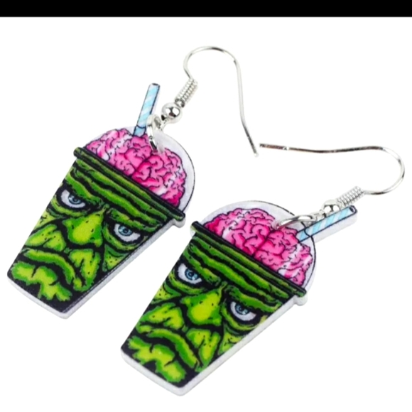 Jewelry - Earrings Creepy Zombie Brain Drink Halloween Party Festive
